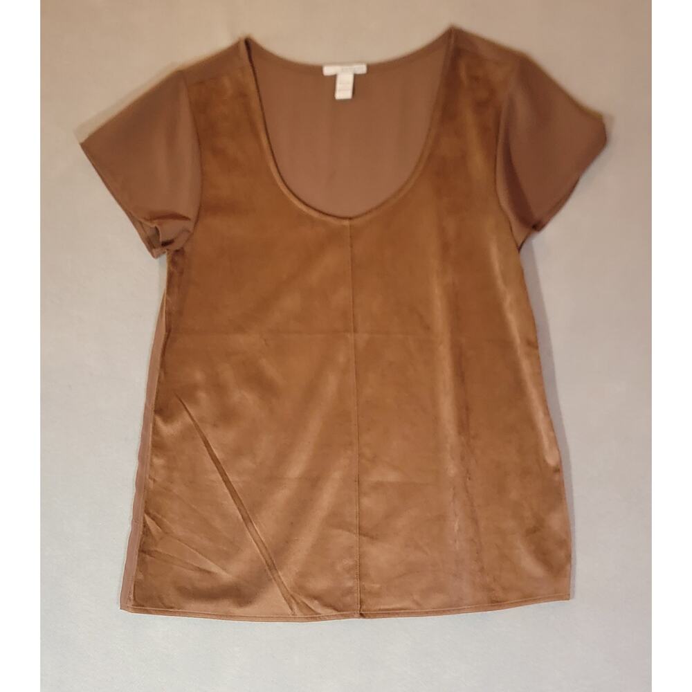 Astars Tan Faux Suede Front Knit Back Top Small